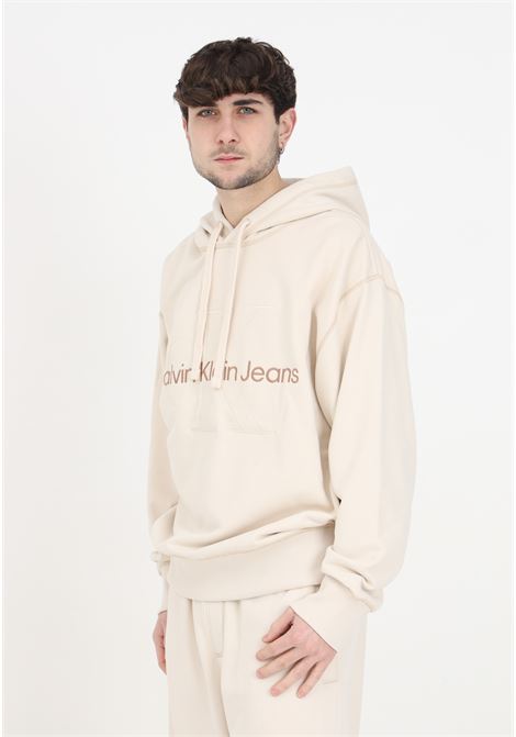 Men's beige hoodie with logo Sweatshirt Wash Monologo Hoodie CALVIN KLEIN JEANS | J30J324623YBIYBI